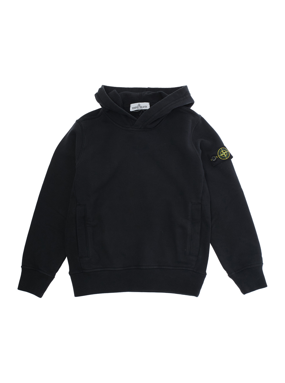 Black Hoodie with Fixed Hood and Logo Patch on the Sleeve in Cotton Boy