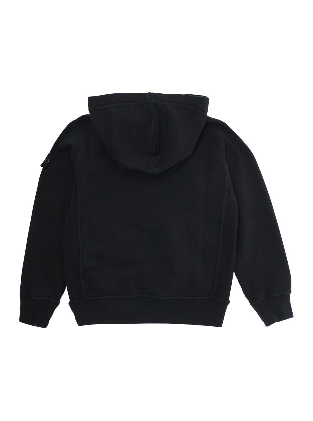 Black Hoodie with Fixed Hood and Logo Patch on the Sleeve in Cotton Boy hover
