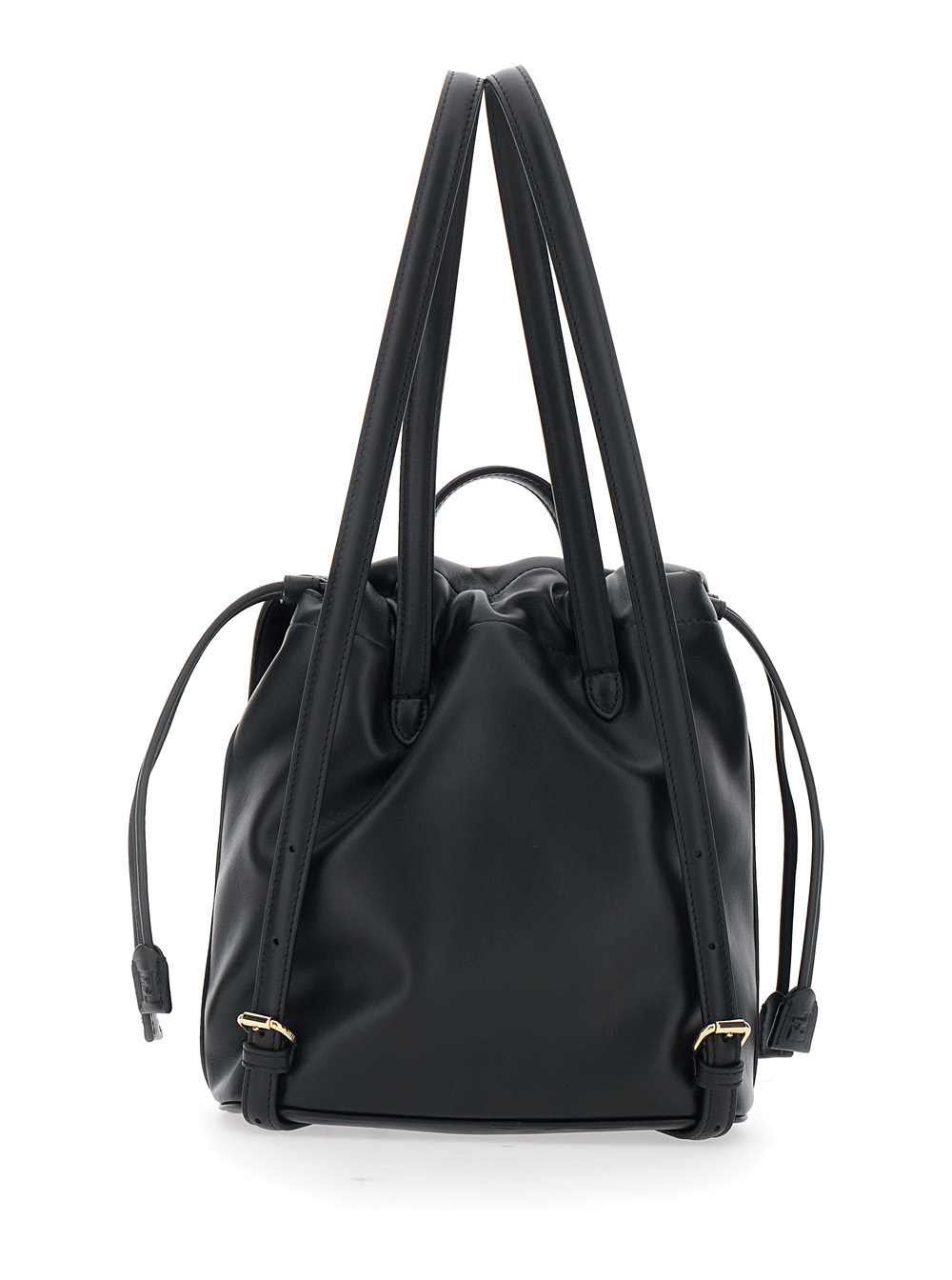 Black Backpack with FF Plaque Closure on the Front in Patent Leather Woman hover