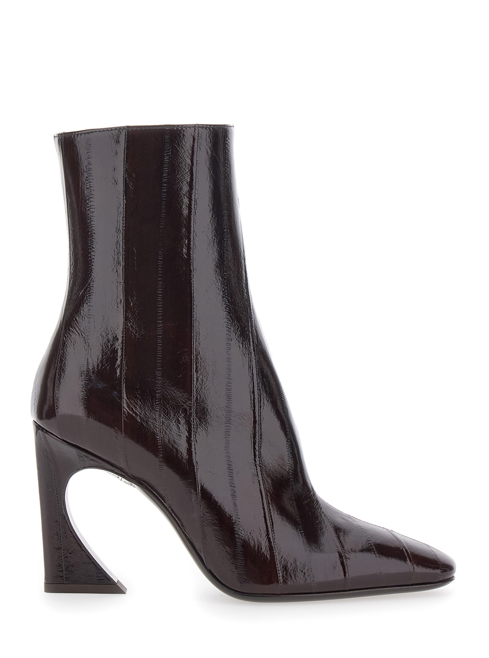 Brown Ankle Boots with Arc Heel and Side Zip Closure in Hagfish Leather Woman