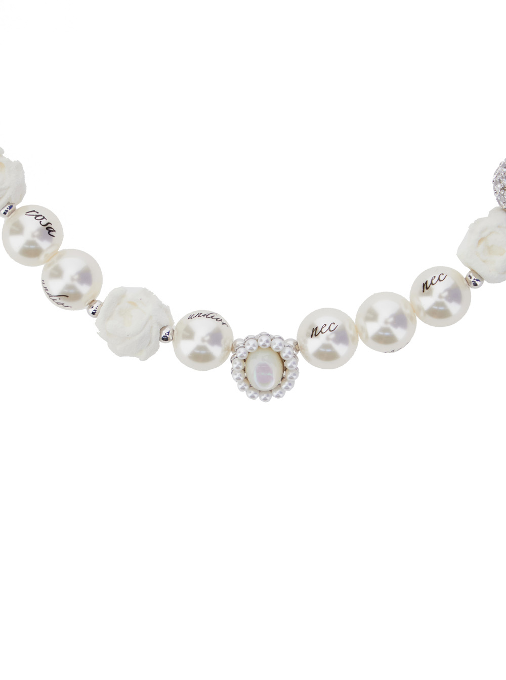 Silver-Colored Necklace with Beads Design and Rhinestone Decorations in Brass Woman hover