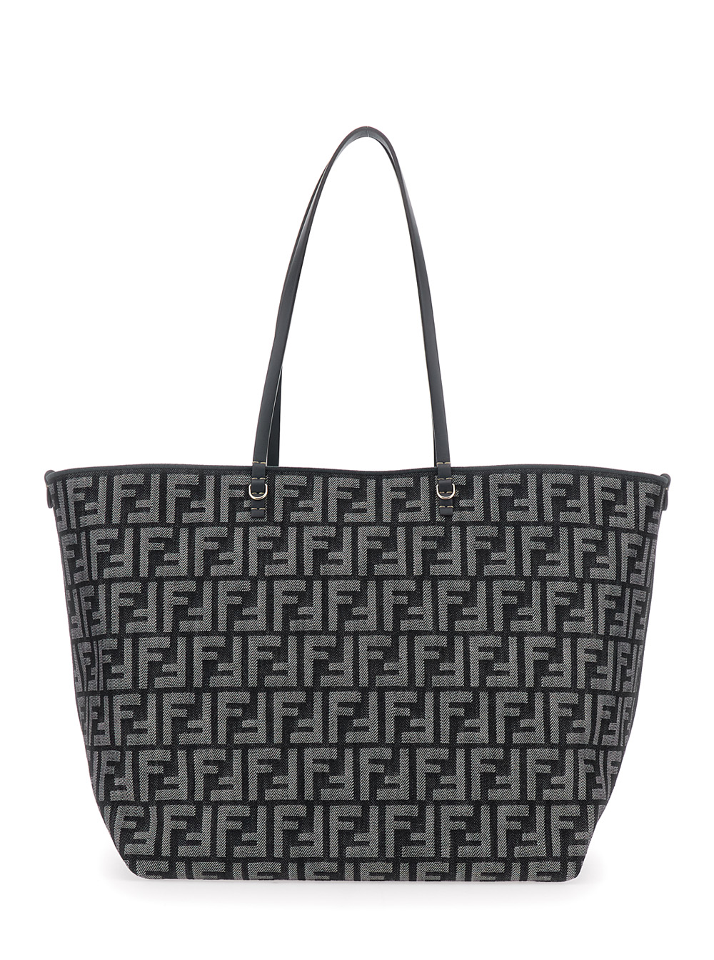 Roll Large Blu Shopper with All-Over FF Motif in Cotton Blend with Sponge Effect Woman hover