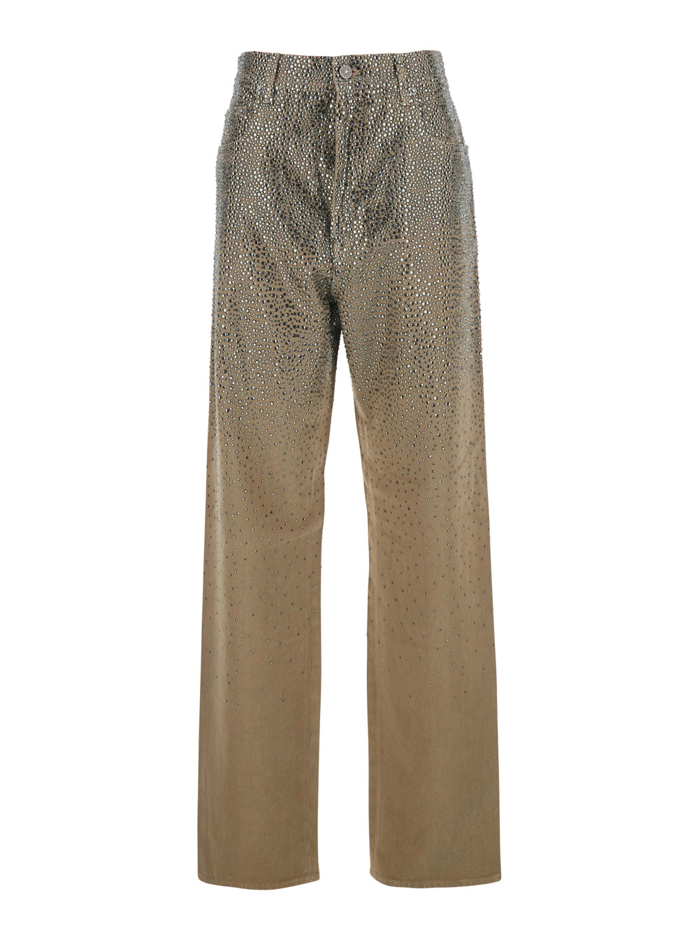 Beige Pants with Faded Crystal Embellishment and Belt Loops in Cotton Blend Woman