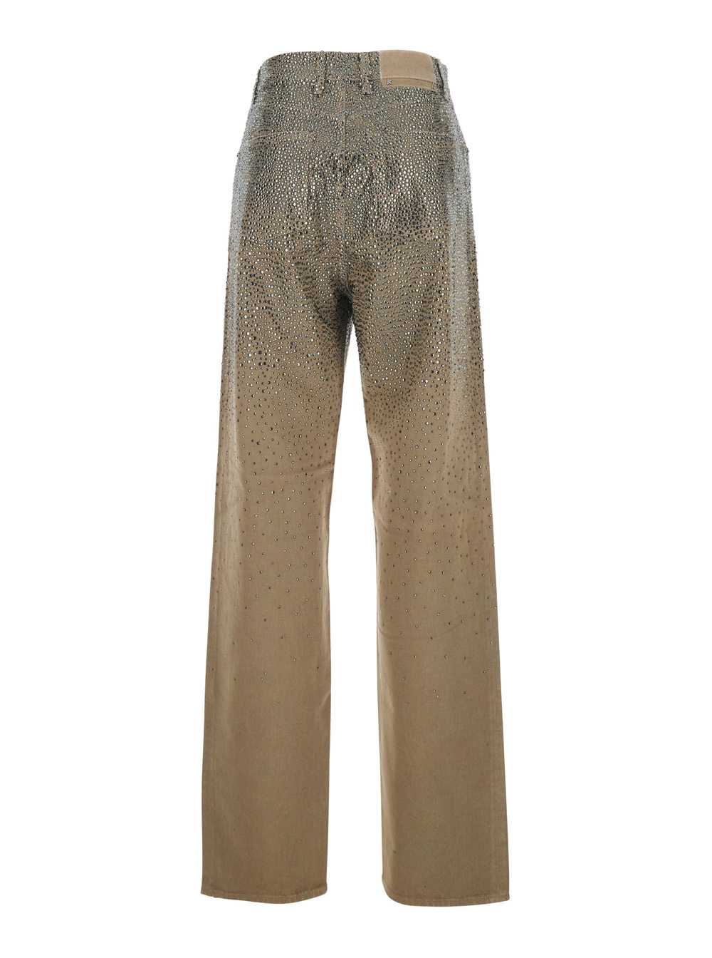 Beige Pants with Faded Crystal Embellishment and Belt Loops in Cotton Blend Woman hover