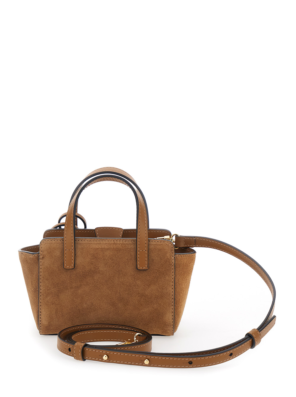 Flap XS Brown Handbag with Adjustable and Removable Shoulder Strap and Logo Lettering on the Front in Suede Woman hover
