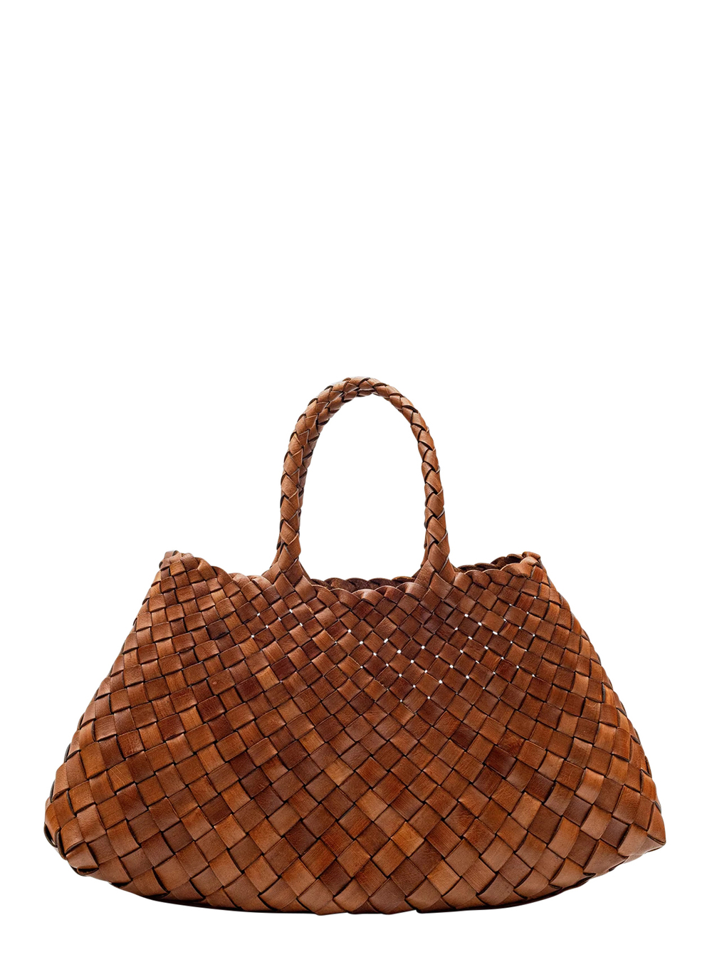 Santa Croce Brown Handbag with Two Top Handles and Interwoven Design in Leather Woman