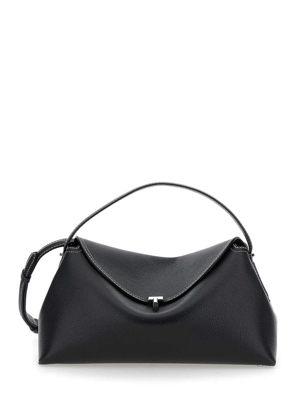 T-Lock Black Handbag with Adjustable and Removable Shoulder Strap and T-Lock Closure in Grained Leather Woman