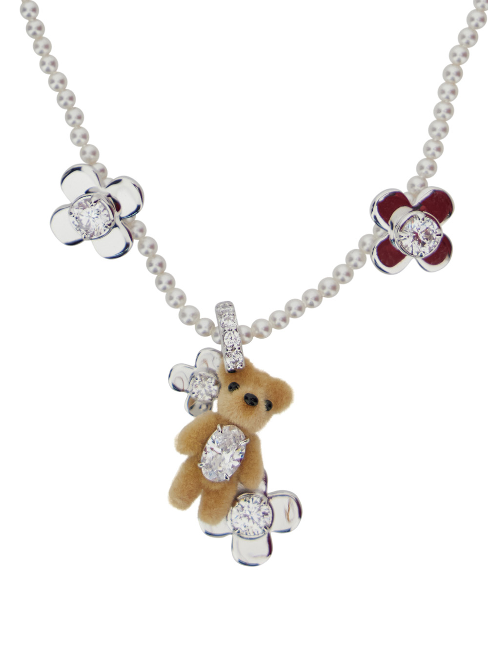 Brown Necklace with Bead Embellishments and Bear Detail in Silver Blend Woman hover
