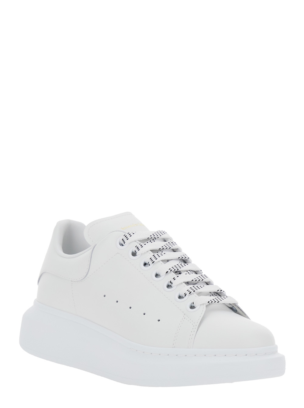 White Low Top Sneakers with Logo Lettering on Tongue and Heel in Leather Woman hover