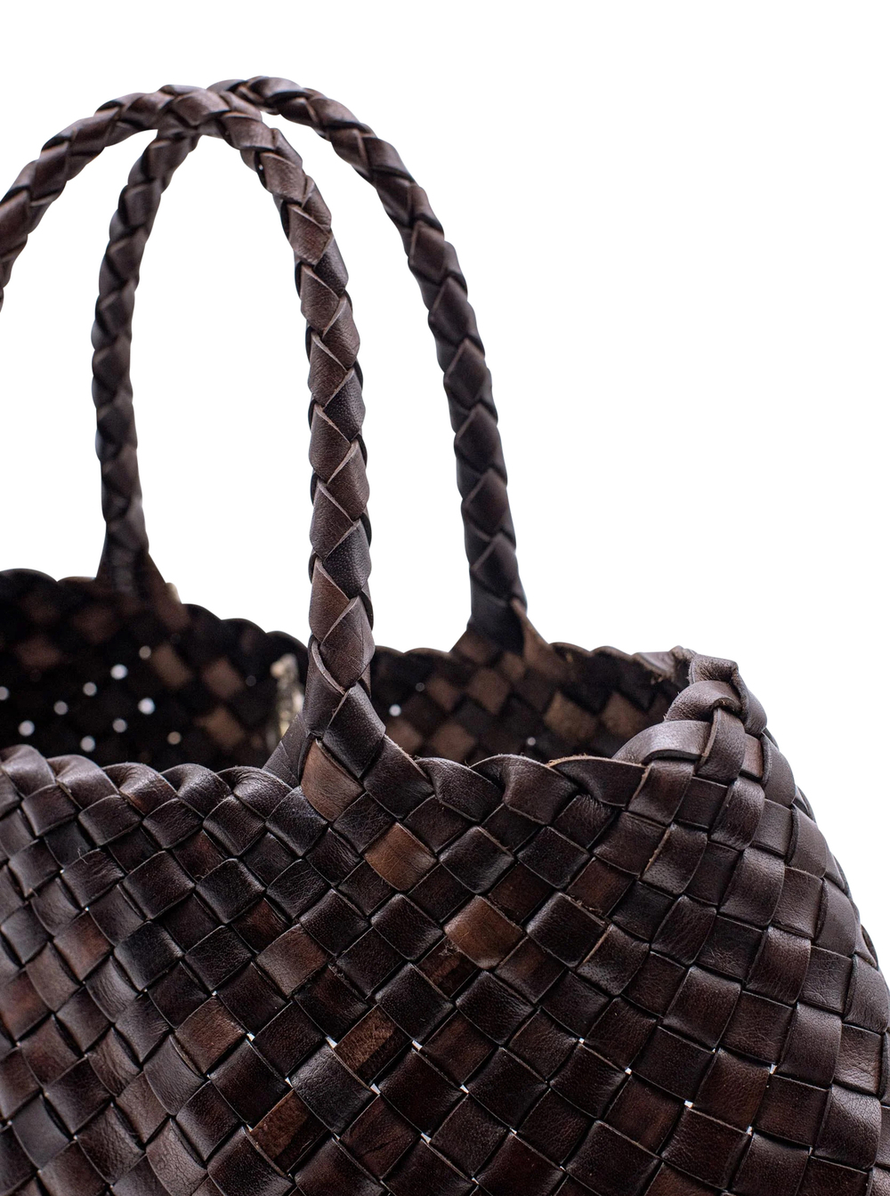 Santa Croce Brown Handbag with Two Top Handles and Interwoven Design in Leather Woman