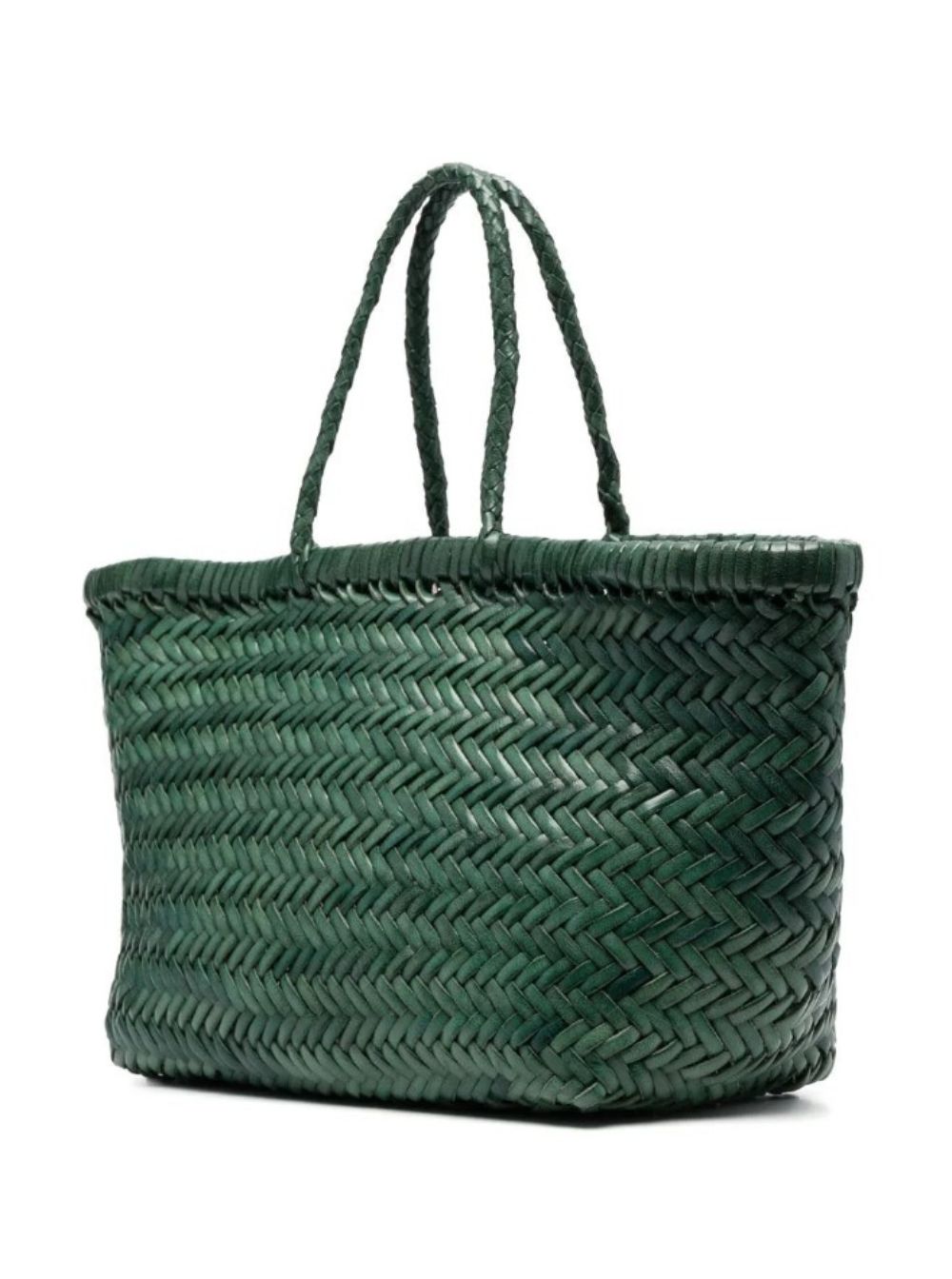 Triple Jump Green Handbag with Two Top Handles and Woven Design in Leather Woman hover