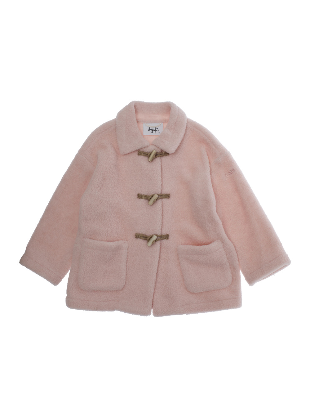 Pink Coat with Classic Collar and Logo Lettering Embroidery on the Sleeve in Tech Fabric Girl