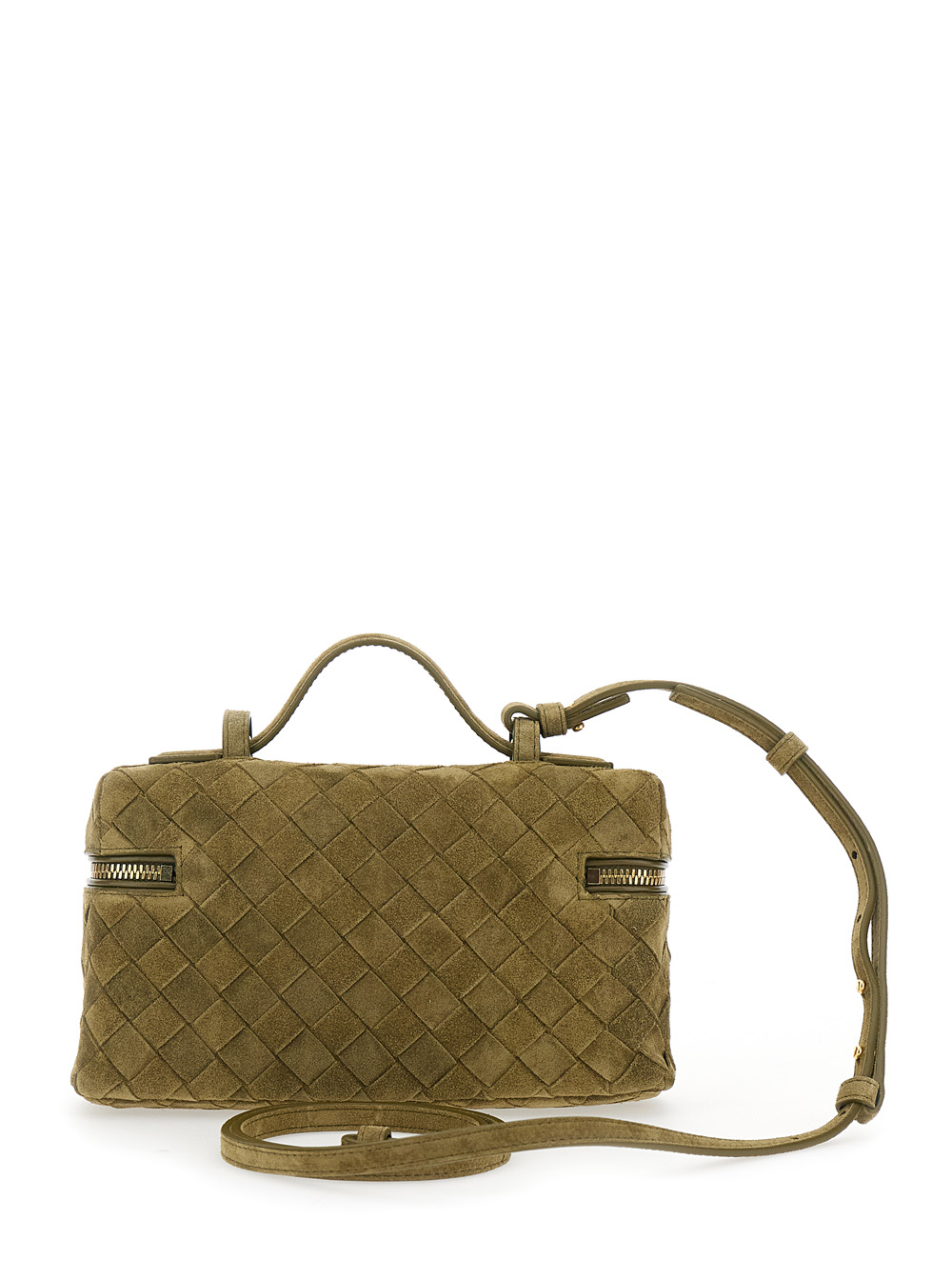 Green Vanity Case with Intreccio Motif in Suede Woman hover