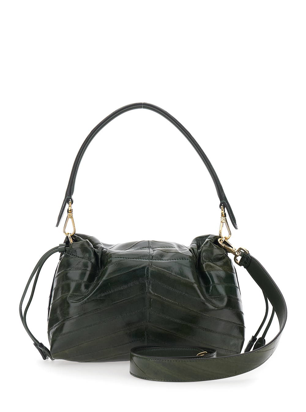 Mamma Baguette Medium Green Shoulder Bag with FF Closure on the Front in Leather Woman hover