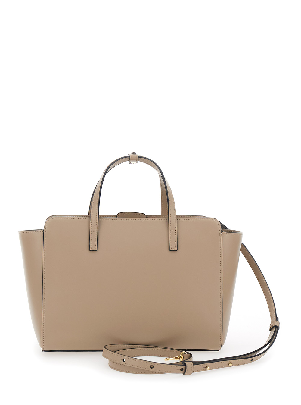 Beige Handbag with Adjustable and Removable Shoulder Strap and Logo Lettering on the Front in Leather Woman hover