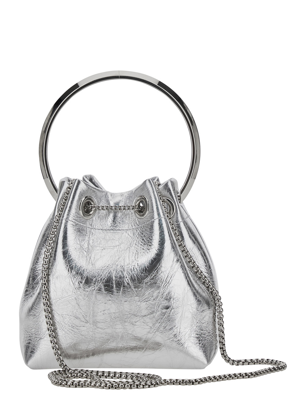 Bon Bon Metallic Handbag with Metal Bracelet Handle and Chain-Link Shoulder Strap in Leather Woman hover