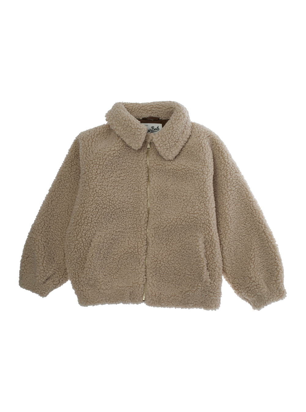 Abel Jr Beige Jacket with Collar and Logo Lettering Embroidery on the Rear in Fabric Boy