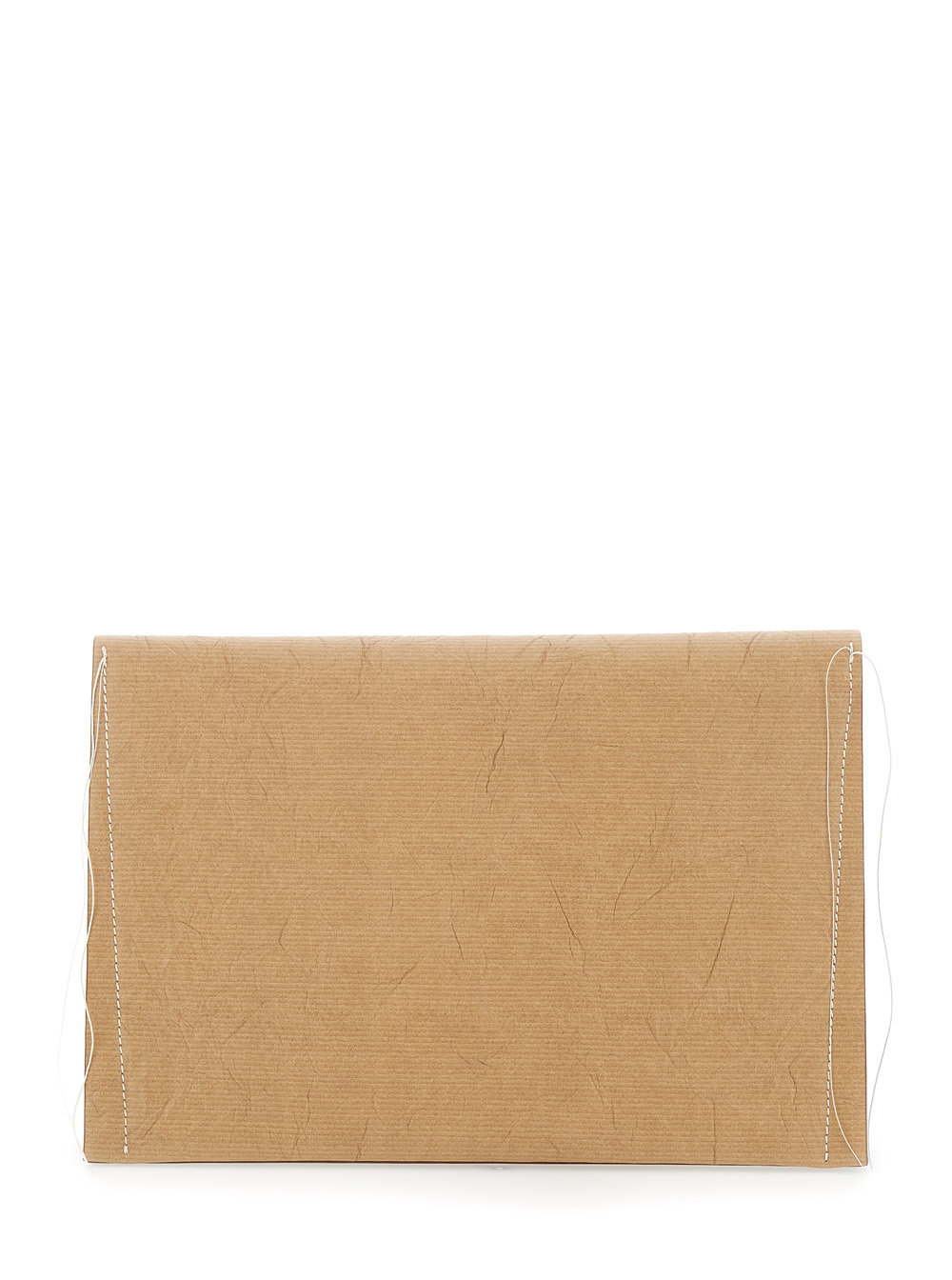 Beige Clutch Bag with Crinkled Effect and Logo Lettering on the Front in Leather Woman hover