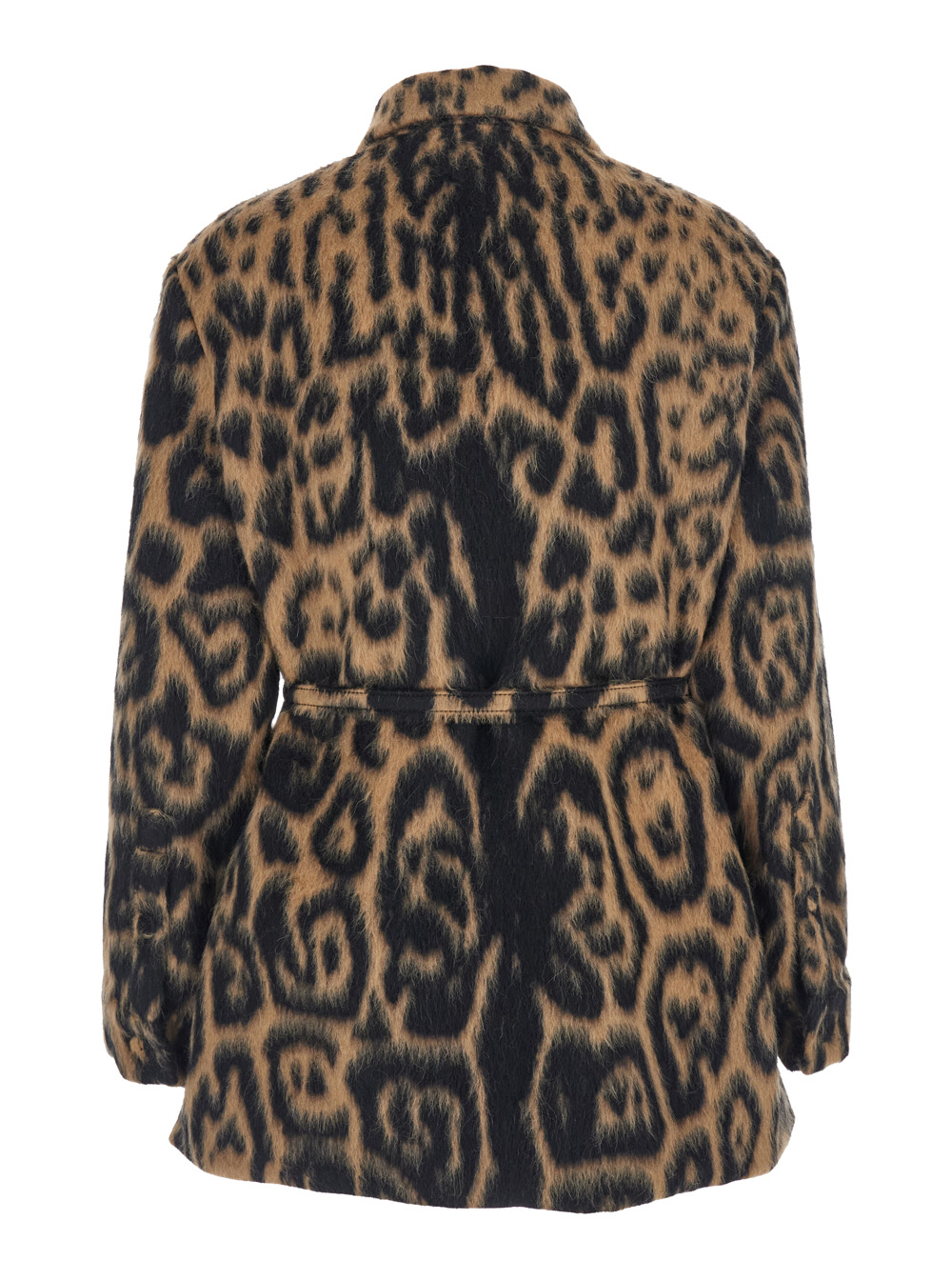Multicolor Coat with FF Buckled Belt on the Front and All-Over Leopard Motif in Wool Blend Woman hover