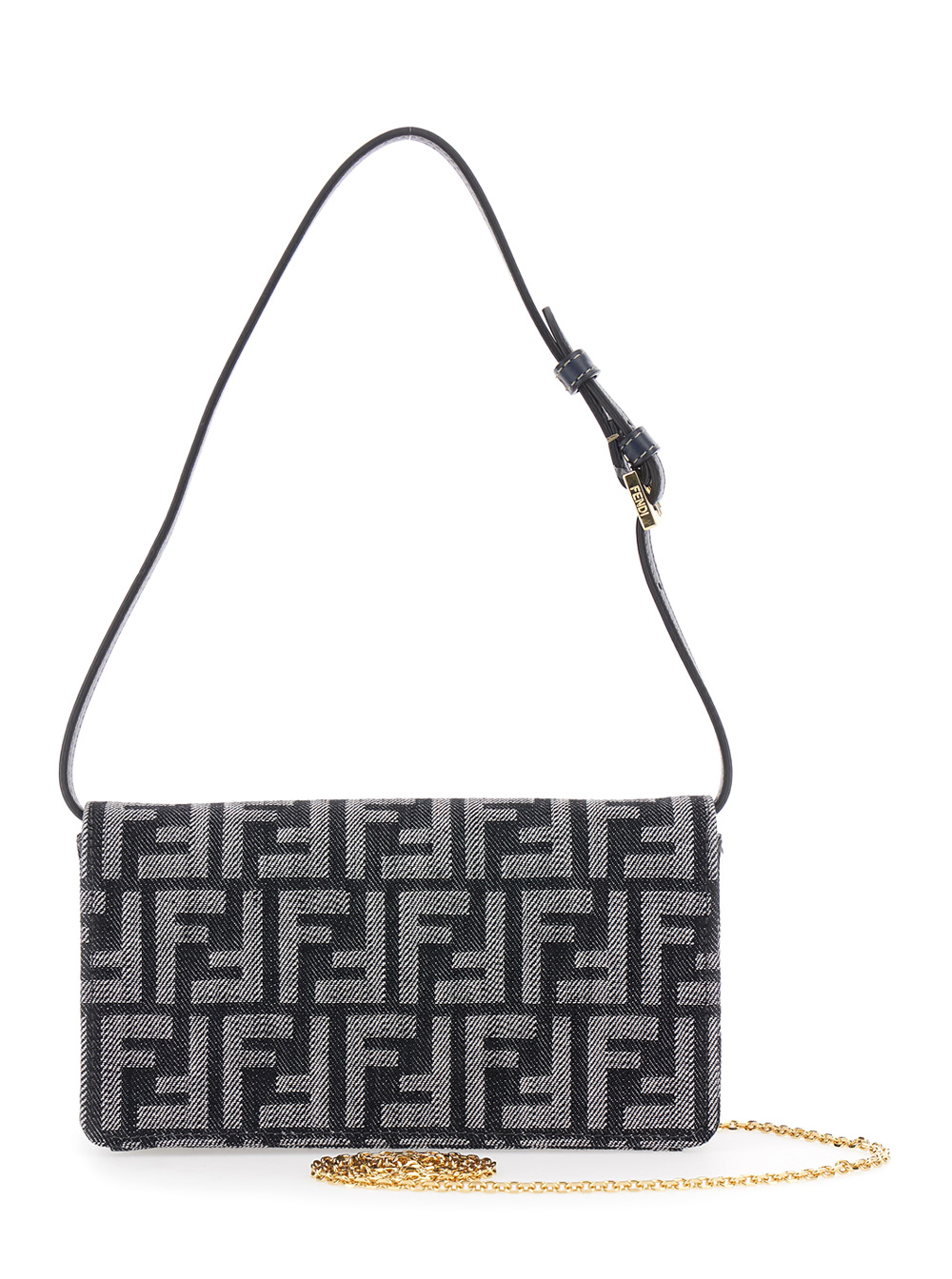 Blue Crossbody Bag with All-Over FF Motif and Metallic FF Plaque on the Front in Cotton Woman hover
