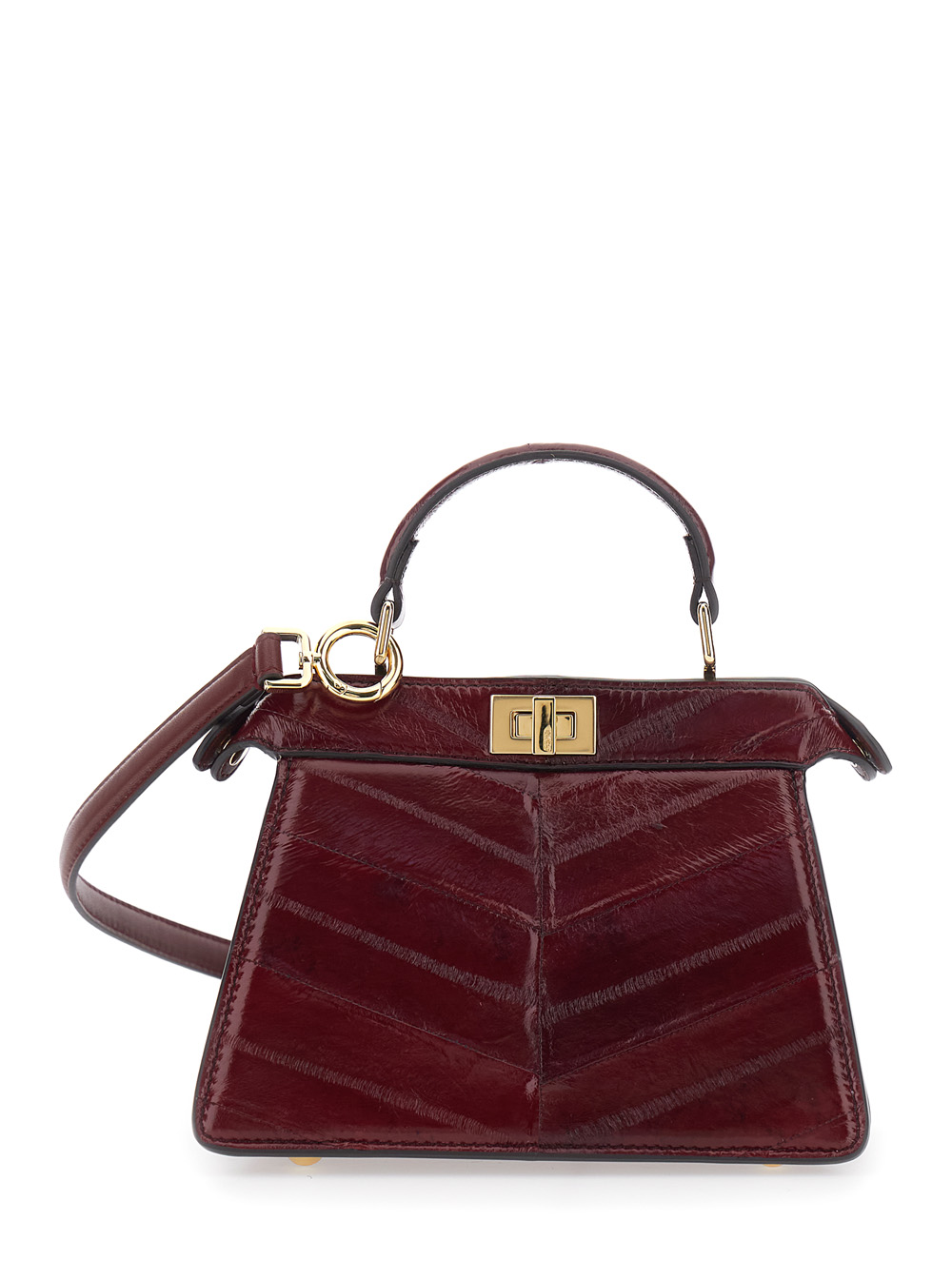 Peekaboo ISeeU Petite Bordeaux Handbag with Twist Lock Closure in Padded Hagfish Leather Woman
