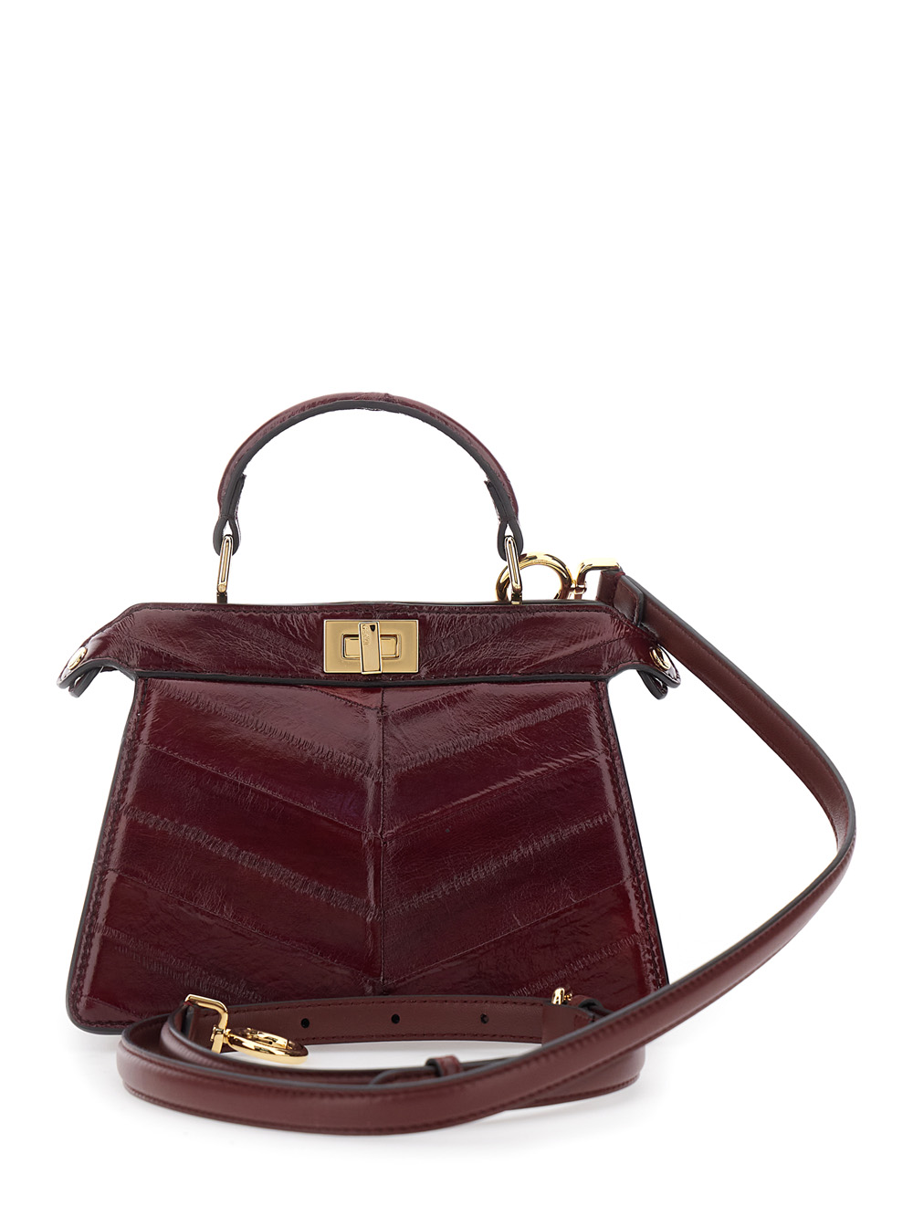 Peekaboo ISeeU Petite Bordeaux Handbag with Twist Lock Closure in Padded Hagfish Leather Woman hover