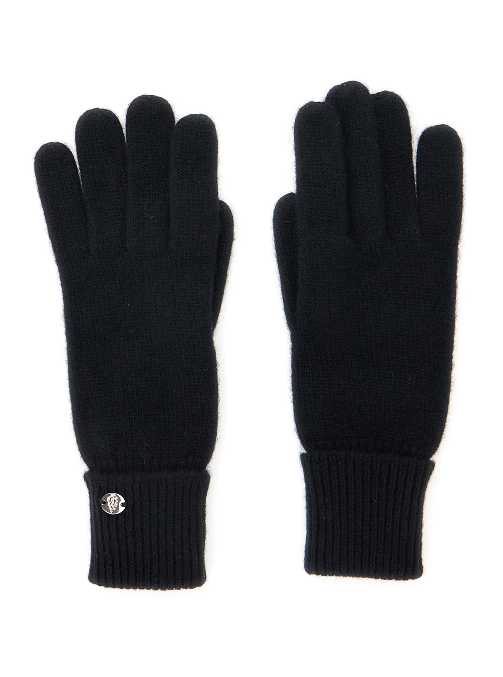 Blaire Black Gloves with Logo Plaque Detail on the Front and Ribbed Details in Cashmere Woman