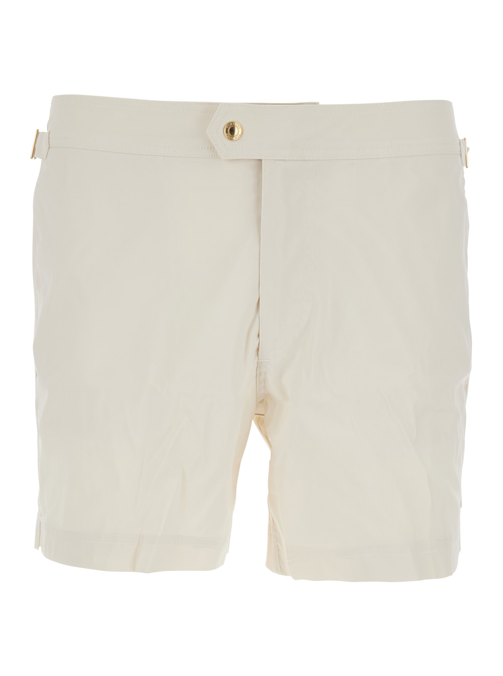 Beige Swim Shorts with Side Adjustable Straps and Logo Patch on the Side in Tech Fabric Man