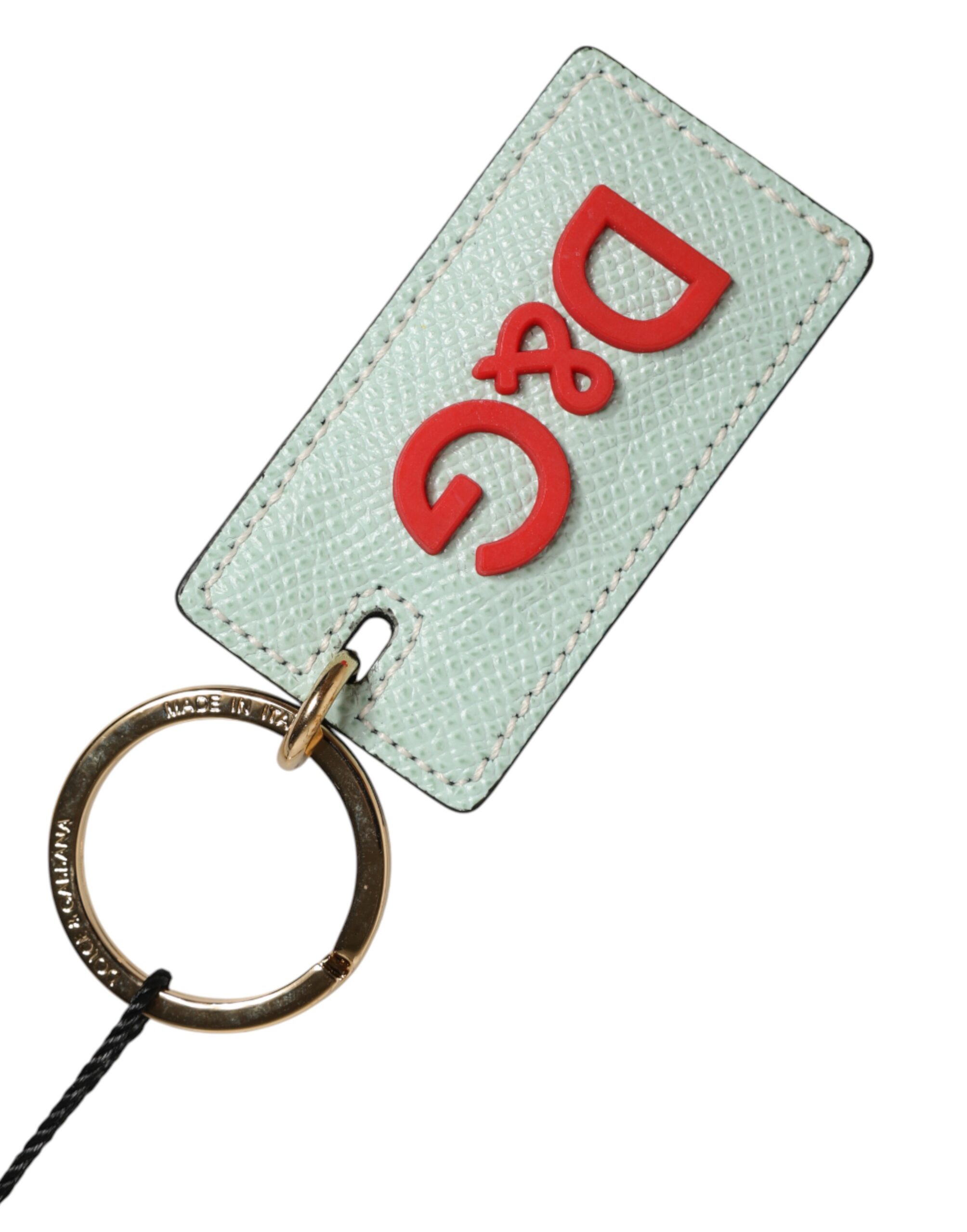Mint Green Calf Leather Logo Metal Ring Keychain Keyring hover