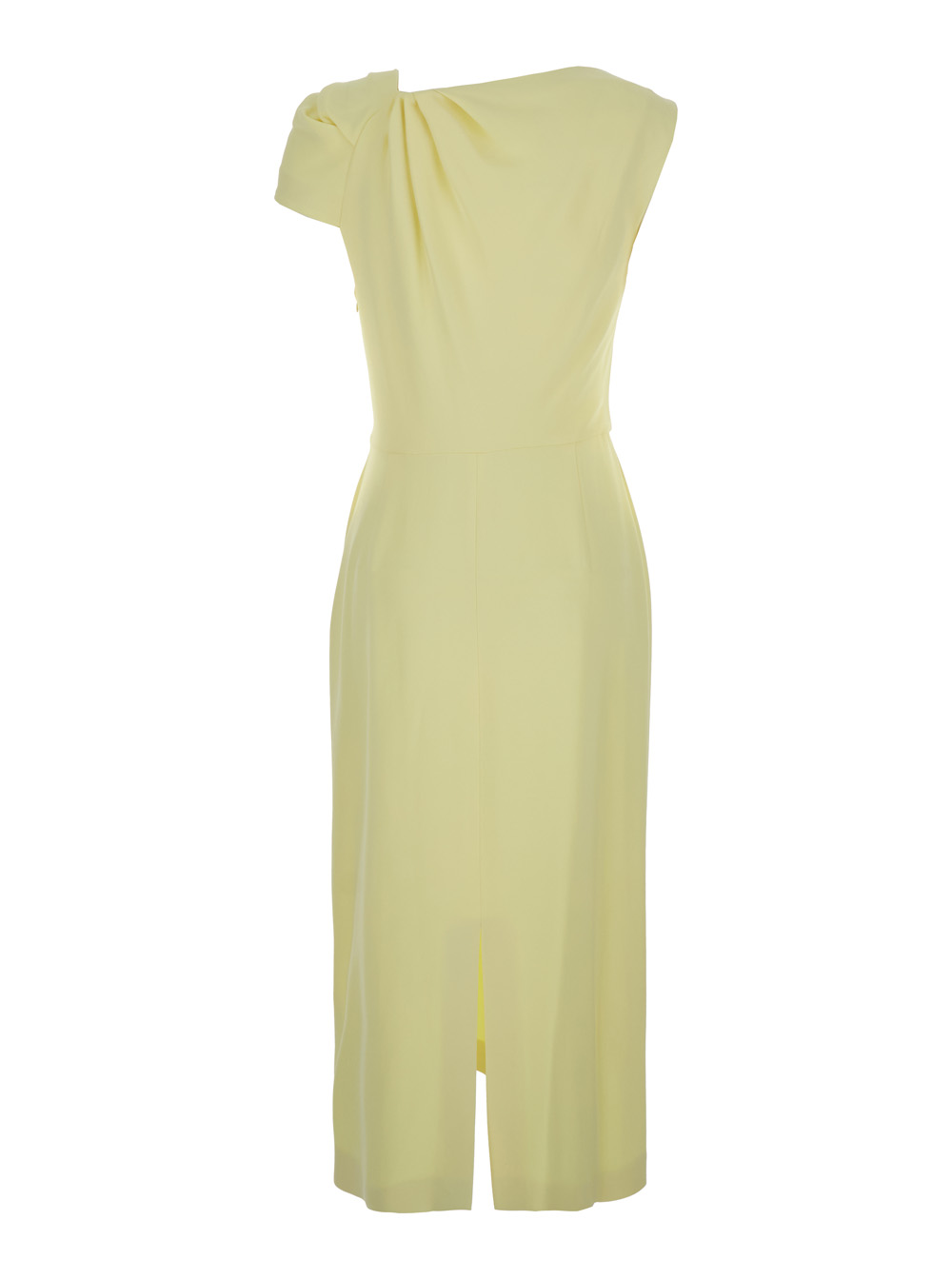 Yellow Midi Dress with Draped Detail and Rear Single Slit in Viscose Blend Stretch Woman