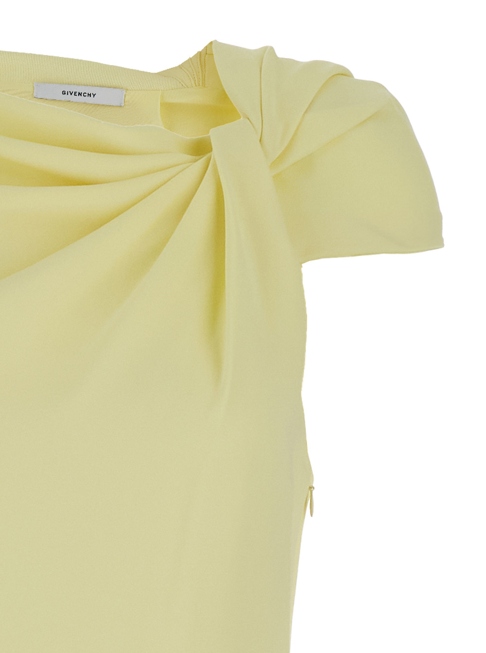 Yellow Midi Dress with Draped Detail and Rear Single Slit in Viscose Blend Stretch Woman hover