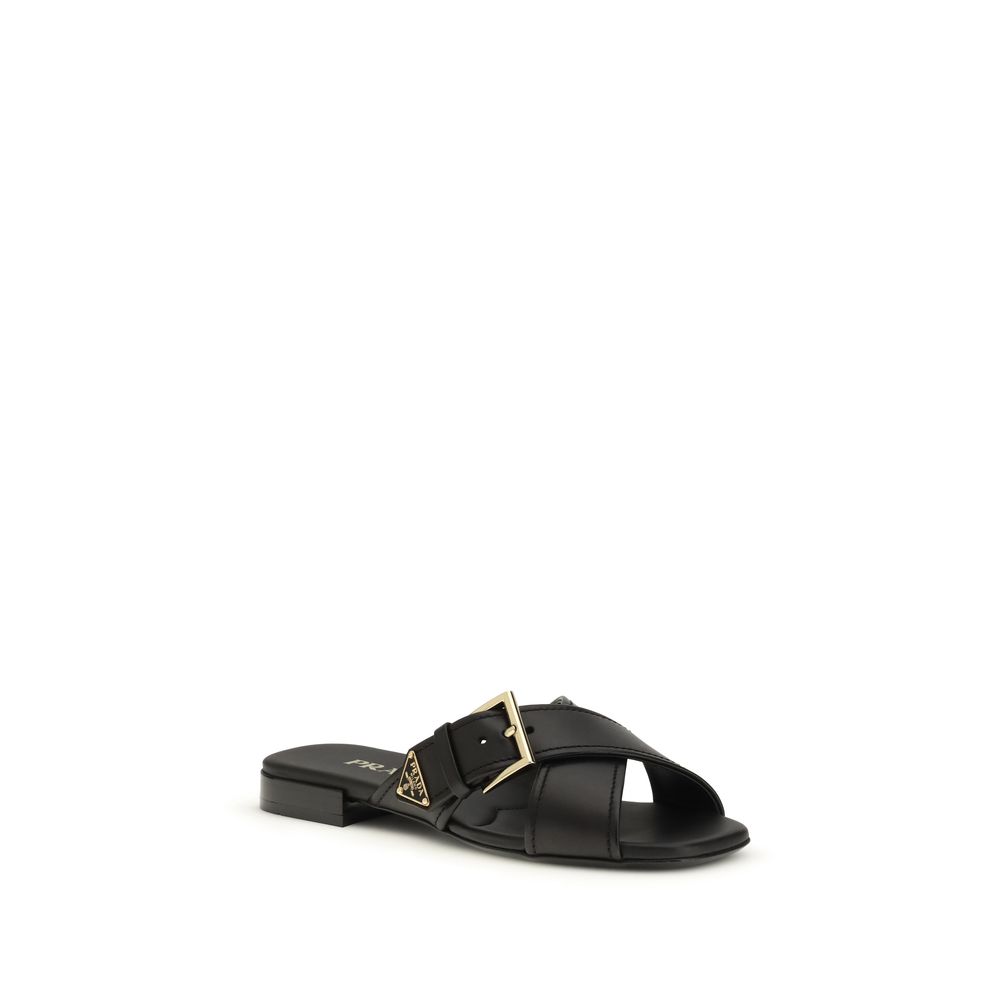 Black Calf Leather Bos Taurus Flat Sandals hover